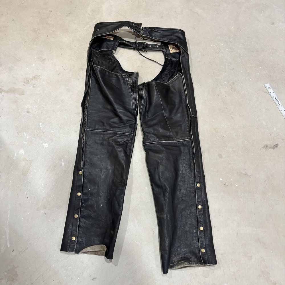 Milwaukee Motorcycle Clothing Co Pants Mens 2XL Black Leather Chaps Biker - Picture 3 of 5